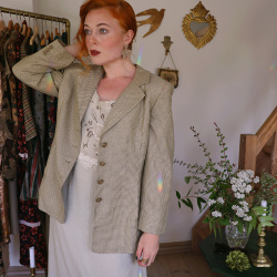 Beige Small Houndstooth Vintage Blazer | M