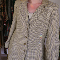 Beige Small Houndstooth Vintage Blazer | M