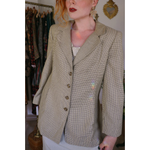 Beige Small Houndstooth Vintage Blazer | M