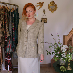 Beige Small Houndstooth Vintage Blazer | M
