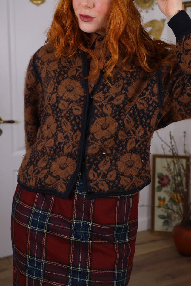 Brown Floral Vintage Cardigan | S