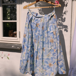 Blue Watercolour Floral Vintage Skirt | M
