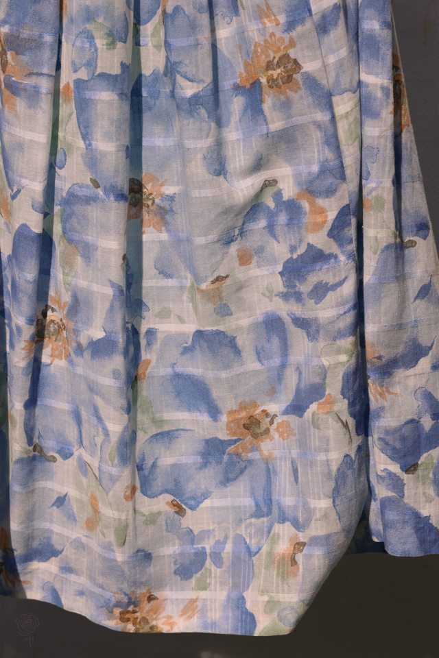 Blue Watercolour Floral Vintage Skirt | M