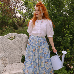 Blue Watercolour Floral Vintage Skirt | M
