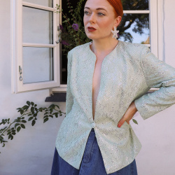 Shiny Green Lace Vintage Blazer | M/L
