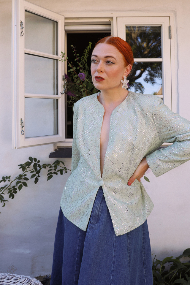 Shiny Green Lace Vintage Blazer | M/L