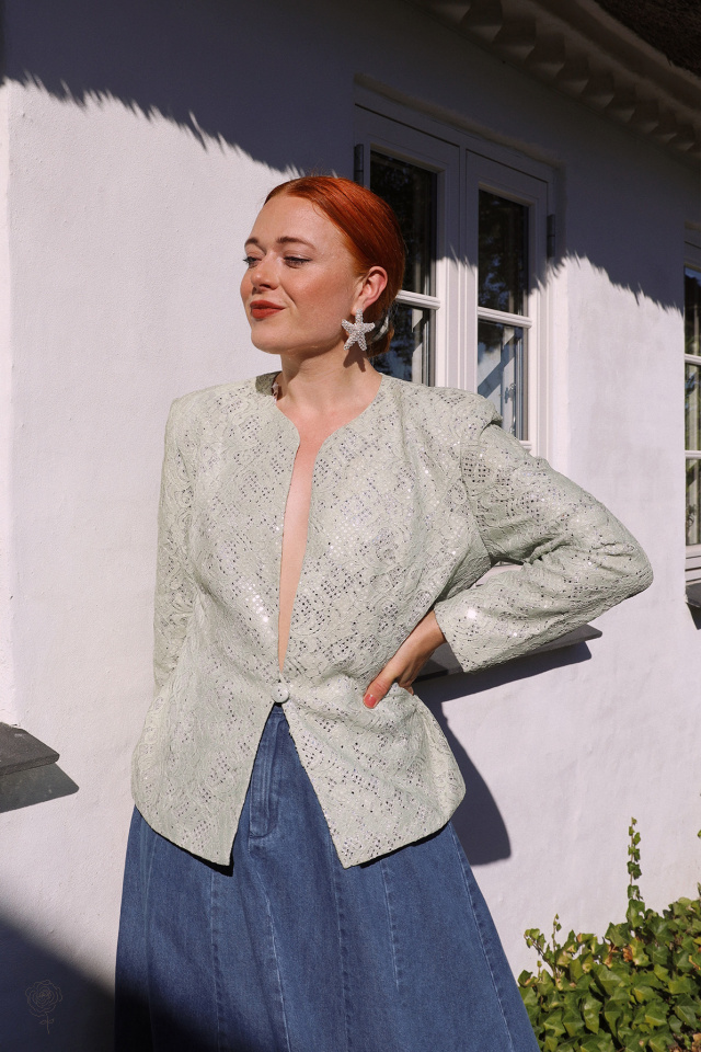 Shiny Green Lace Vintage Blazer | M/L