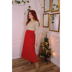 Red Gold Floral 70's Maxi Skirt | S/M