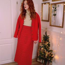 Red Gold Floral 70's Maxi Skirt | S/M