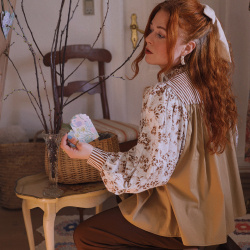 Spring Blossom Brown Blouse | S/M