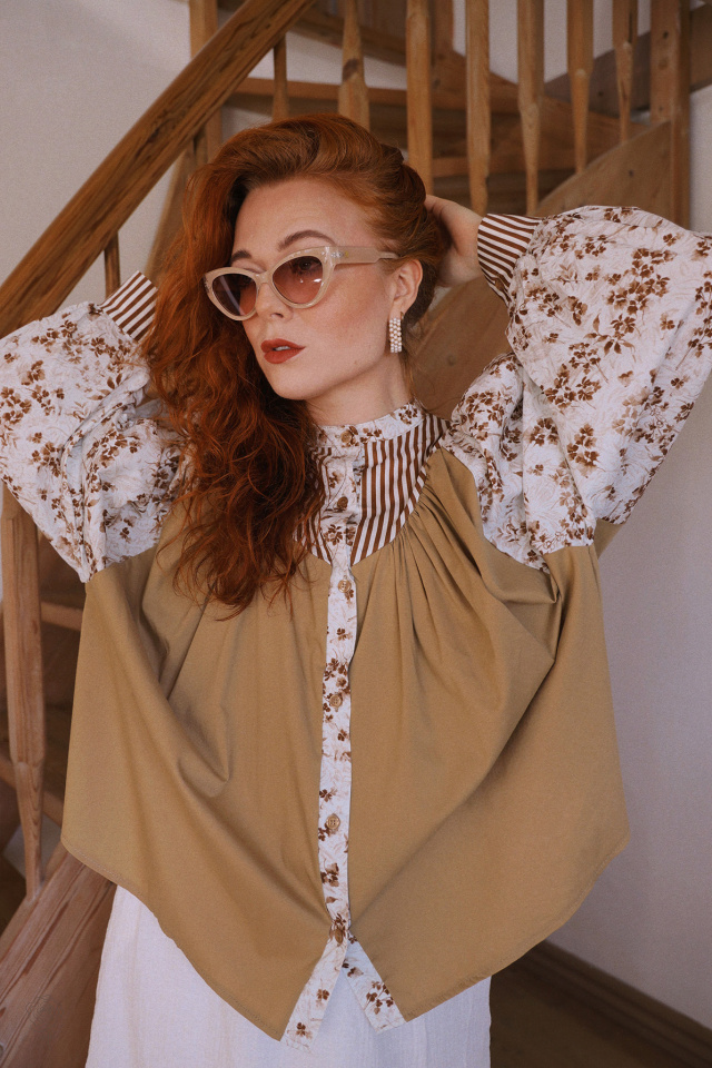 Spring Blossom Brown Blouse | S/M