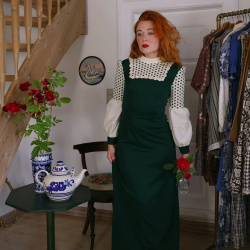 Bomb 70's Dark Green Vintage Gown | S