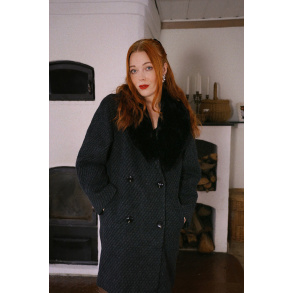 Black, Grey & Green Pattern Vintage Coat | S/M