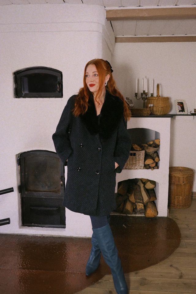 Black, Grey &amp; Green Pattern Vintage Coat | S/M