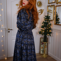 Stunning Blue Patterned Vintage Dress | XS