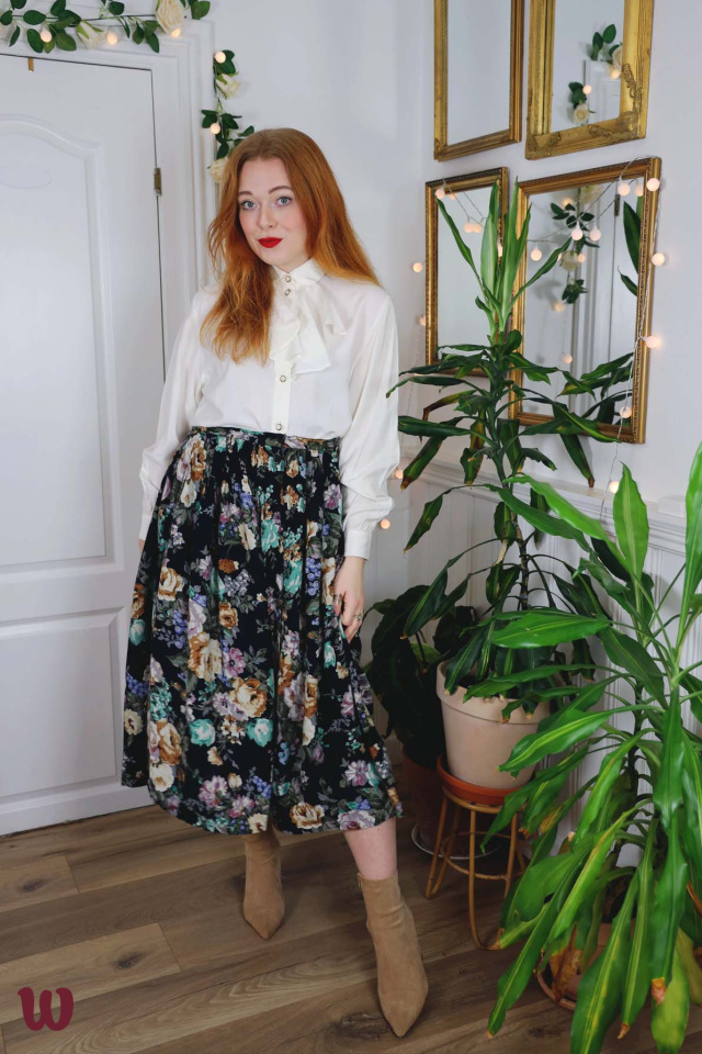 Black Floral Vintage Skirt | S