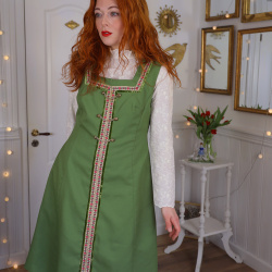 Stunning Green Floral Ribbon Vintage Dress | L