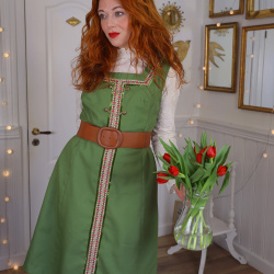 Stunning Green Floral Ribbon Vintage Dress | L