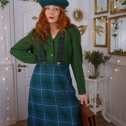 Green &amp; Blue Plaid Vintage Wool Skirt | M/L