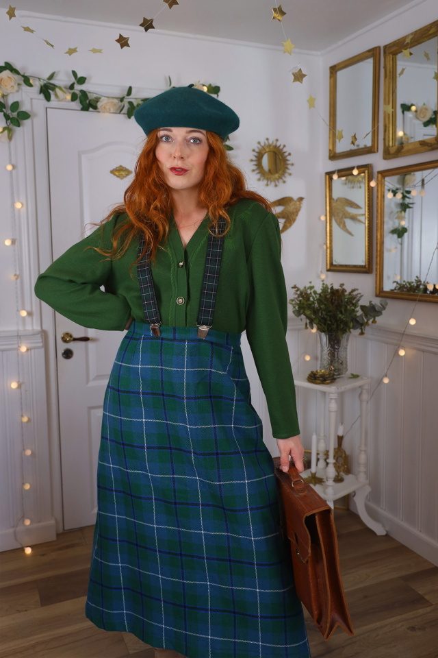 Green &amp; Blue Plaid Vintage Wool Skirt | M/L