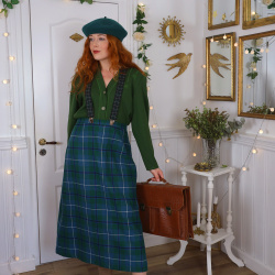 Green &amp; Blue Plaid Vintage Wool Skirt | M/L