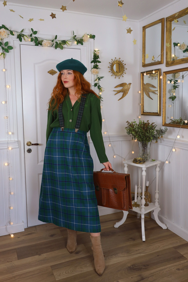 Green &amp; Blue Plaid Vintage Wool Skirt | M/L
