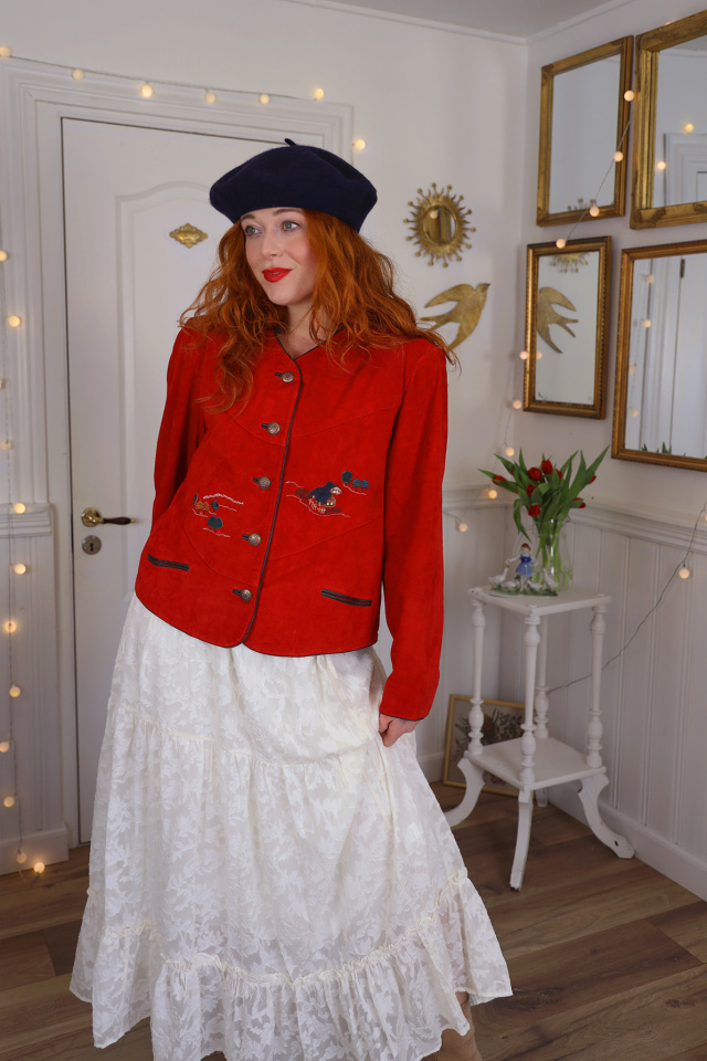 Red Country Embroidered Leather Vintage Jacket | M