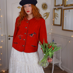 Red Country Embroidered Leather Vintage Jacket | M