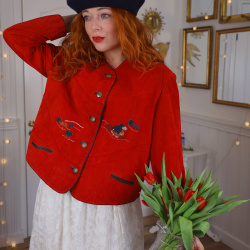 Red Country Embroidered Leather Vintage Jacket | M