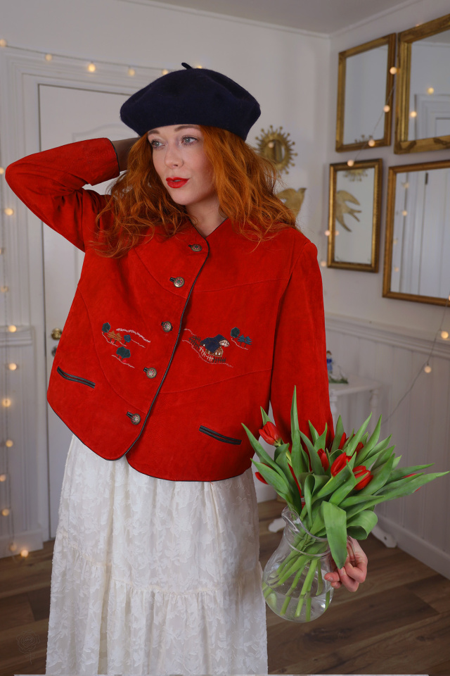 Red Country Embroidered Leather Vintage Jacket | M