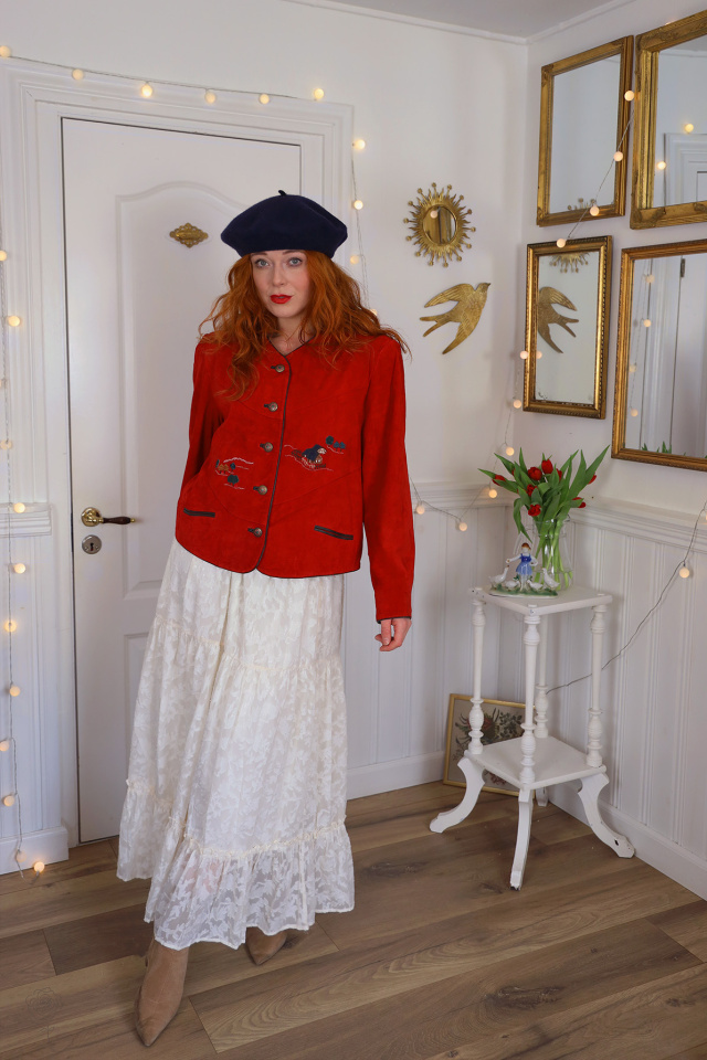 Red Country Embroidered Leather Vintage Jacket | M