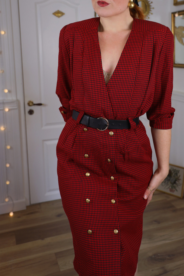 Stylish Red &amp; Black Pencil Vintage Dress | S/M