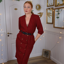 Stylish Red &amp; Black Pencil Vintage Dress | S/M