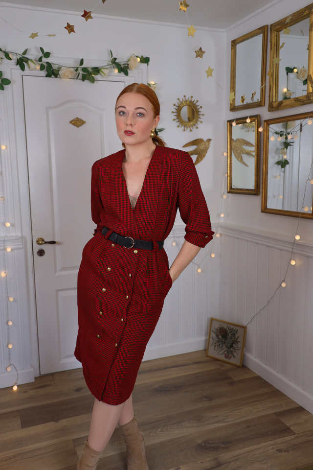 Stylish Red &amp; Black Pencil Vintage Dress | S/M