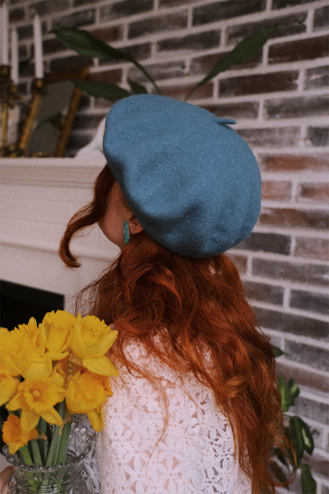 Summer Day Sky Blue Wool Beret