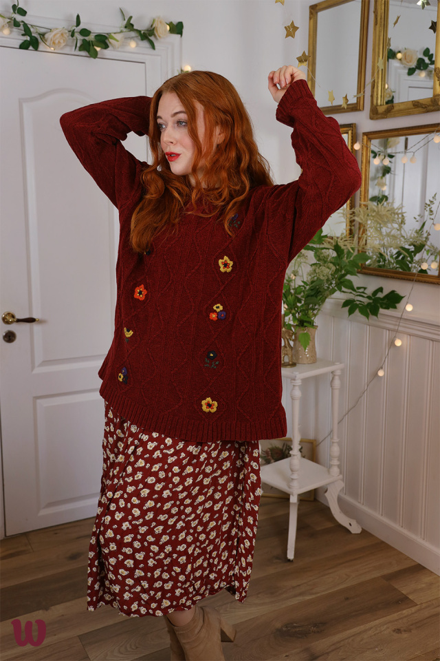 Dark Red Acrylic Vintage Jumper | M/L