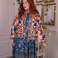 Pink Suzani Jacket w. Blue Flowers | S/M