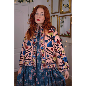 Pink Suzani Jacket w. Blue Flowers | S/M