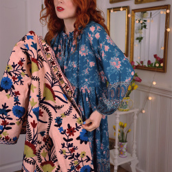 Pink Suzani Jacket w. Blue Flowers | S/M