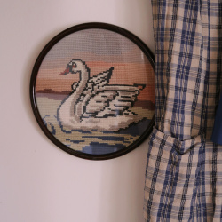 Retro Swan Needlepoint in Frame