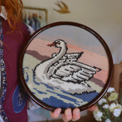 Retro Swan Needlepoint in Frame