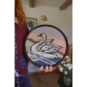 Retro Swan Needlepoint in Frame