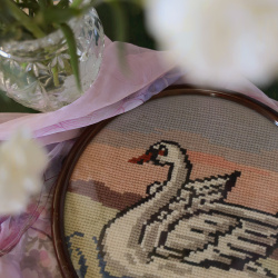 Retro Swan Needlepoint in Frame
