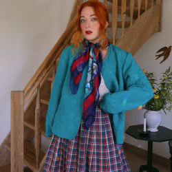Italian Red &amp; Blue Sheer Vintage Scarf 