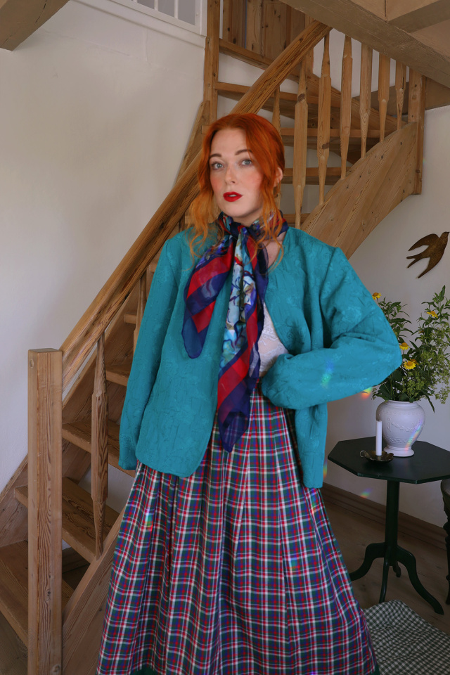 Italian Red &amp; Blue Sheer Vintage Scarf 