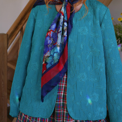Italian Red &amp; Blue Sheer Vintage Scarf 