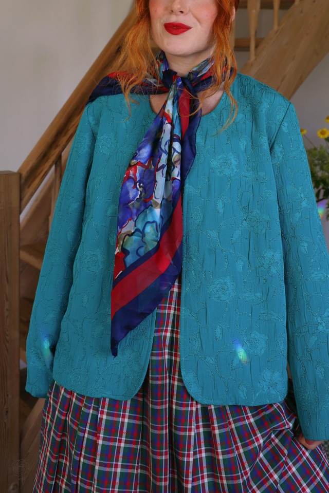 Italian Red &amp; Blue Sheer Vintage Scarf 