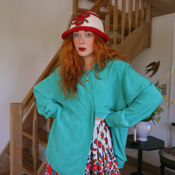Teal Green Lace Collar Vintage Blouse | XL