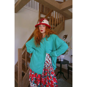 Teal Green Lace Collar Vintage Blouse | XL