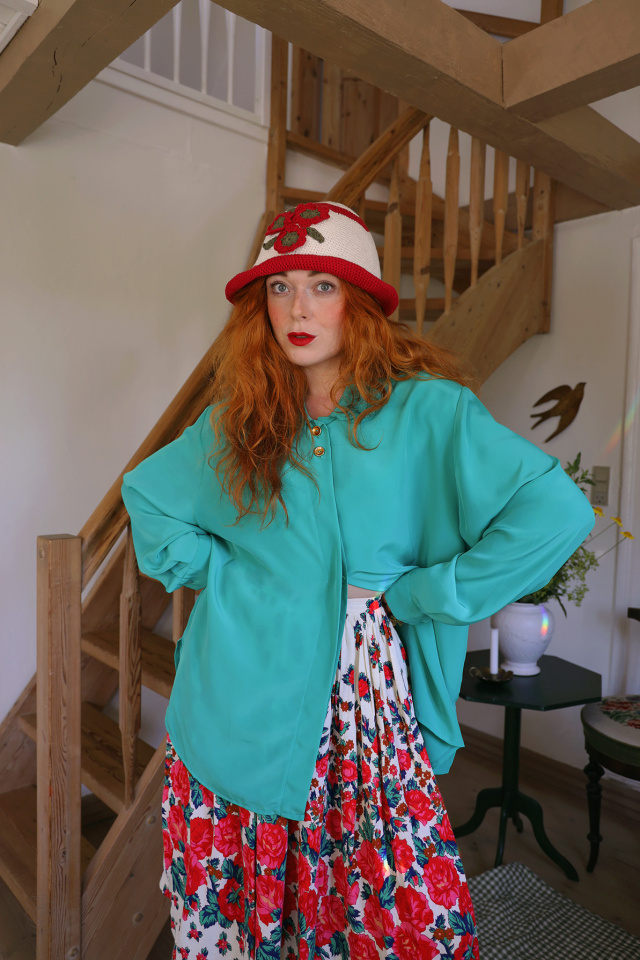 Teal Green Lace Collar Vintage Blouse | XL